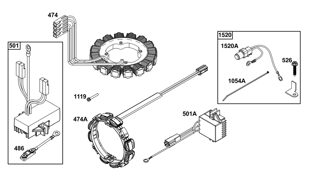 Alternator Group Diagram and Parts List for 61G477-0005-J1 400000 - 699999 Briggs and Stratton Engine